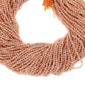 Peach Moonstone Micro Faceted Rondelle Beads, (PMNS-2.5-FRNDL) - Beadspoint