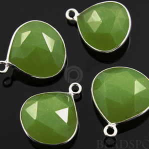 Apple Green Chalcedony Faceted Heart Bezel (SSBZ6075) - Beadspoint