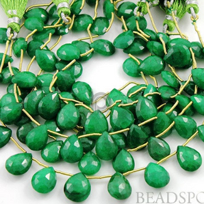 Dyed Natural Emerald Faceted Flat Pear Drops, (DEM9x12FPEAR) - Beadspoint