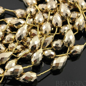 Pyrite Gold Stone Faceted Straight Drilled Tear( PYR7x11TEARLD(G)) - Beadspoint