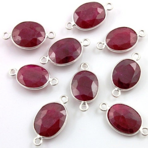 Dyed Ruby Faceted Oval Connector, (SSBZC7348-C) - Beadspoint