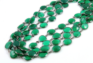 Green Onyx Faceted Puff Cushion Bezel Chain, (BC-GNX-75) - Beadspoint