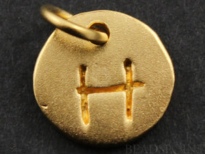 24K Gold Vermeil Over Sterling Initial "H" on a Disc Charm -- VM/2034/H - Beadspoint