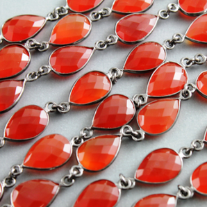 Carnelian Faceted Puff Pear Chain,(BC-CAR-51) - Beadspoint