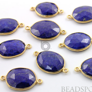 Lapis Lazuli Faceted Oval Connector,(LAP001-A) - Beadspoint