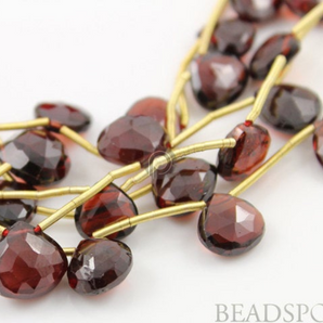 Genuine Garnet Medium Faceted Flat Heart Drops, (4GAR8-9hrt) - Beadspoint