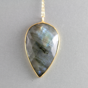 Labradorite Faceted Drop Pendant,  (Lab/PR) - Beadspoint