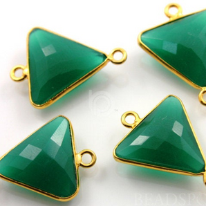 Green Onyx  Faceted Triangle Connector, (BZC7576) - Beadspoint