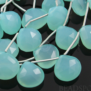 Aqua Blue Chalcedony Faceted Heart Drops, (ACHLC/HRT/10), - Beadspoint