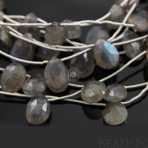 Grey Labradorite Medium Faceted Flat Pear Drops, (LAB9x12PEAR) - Beadspoint