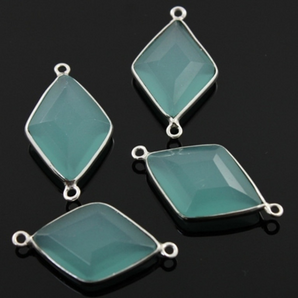 Aqua Blue Chalcedony Faceted Diamond Bezel, (SSBZC8048) - Beadspoint