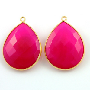 Hot Pink Chalcedony Faceted Pear Bezel, (BZCT-1020) - Beadspoint