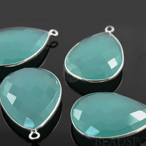 Aqua Blue Chalcedony Faceted Pear Bezel, (SSBZ7306) - Beadspoint