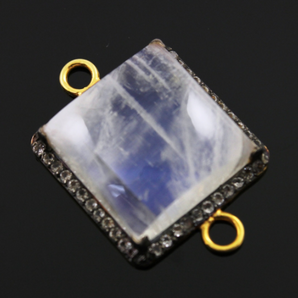 Rainbow Moonstone Connector w/ White Sapphire,, (RNB/WTZ/20) - Beadspoint