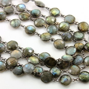 Labradorite Faceted Puff Coin Chain, (BC-LAB-170) - Beadspoint