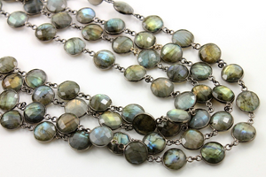 Labradorite Faceted Puff Coin Chain, (BC-LAB-170) - Beadspoint