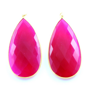 Fuschia Hot Pink Chalcedony Faceted Pear Bezel, (BZCT-1020/A) - Beadspoint