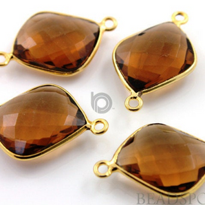 Whisky Topaz Faceted Cushion Connector, (BZC7388) - Beadspoint