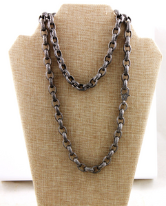 Pave Black Diamond Sterling Silver large link Chain w/lobster,(Pav-Chn-75) - Beadspoint
