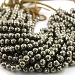 Pyrite Gunmetal Faceted Round Beads,40 Beads, (PY/FRND/6) - Beadspoint