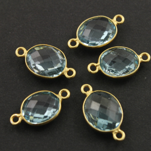 Blue Topaz Faceted Oval Connector,(BZCT9004/B) - Beadspoint