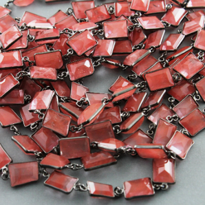 Strawberry Quartz Faceted  Fancy Cut Bezel chain, (BC-SQZ-60) - Beadspoint