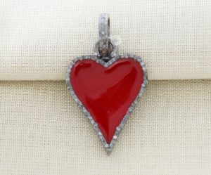Pave Diamond Enamel Heart Pendant,  (DEM-4076) - Beadspoint