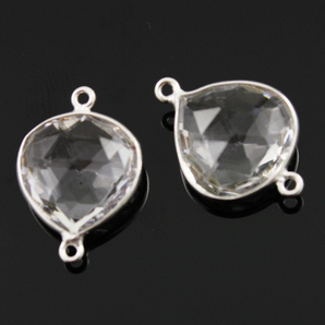 Rock Crystal Faceted Heart Shape Bezel Connector, (SSBZC9015/CRY) - Beadspoint