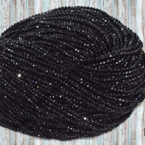 Black Spinel Faceted Roundel Beads, (BSPNL350RNDL) - Beadspoint