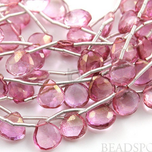 Pink Topaz Micro Faceted Small Heart Drops (PTZ6-7HRT) - Beadspoint