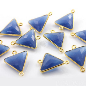 Blue Sapphire Chalcedony Faceted Triangle Bezel Connector, (BZC7578) - Beadspoint