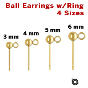 Gold Filled Ball Earrings w/Ring, 4 Sizes,(GF/331) - Beadspoint