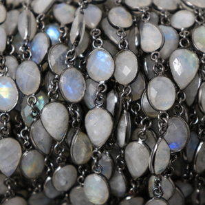 Rainbow Moonstone Faceted Oval and Pear Bezel Chain, (BC-RNB-143) - Beadspoint