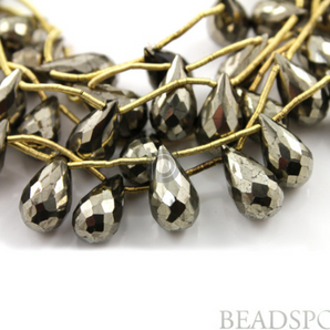 Pyrite Platinum Metallic Faceted Tear Drops, (PYR7x12TEAR(P)) - Beadspoint