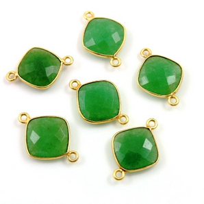 Dyed Emerald Faceted Cushion Connector, (BZCT4010) - Beadspoint