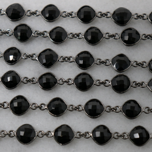 Black Onyx Faceted Cushion Chain, (BC-BNX-20) - Beadspoint