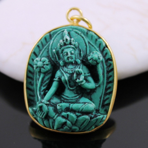 Turquoise Hand Carved Goddess of Wealth Pendant ,(TBT/PDT/111) - Beadspoint