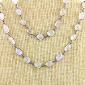 Rainbow Moonstone Oval Bezel Chain, (BC-RNB-163) - Beadspoint