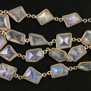 Rainbow Moonstone Fancy Cut Bezelled set Chain, (CHN/134) - Beadspoint