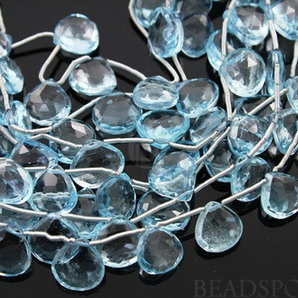 Aqua Blue Topaz Faceted Heart Drops, (2BTZ10HRT) - Beadspoint