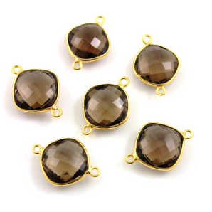 Smokey Quartz Faceted Cushion Connector, (BZC7520) - Beadspoint