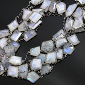 Rainbow Moonstone Faceted Fancy Cut Bezel Chain, (BC-RNB-141) - Beadspoint