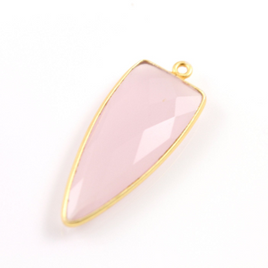 Rose Quartz Chalcedony Faceted Arrowhead Bezel, (BZC9050/ROSE) - Beadspoint