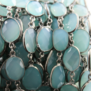 Aqua Blue Chalcedony Faceted Rosary Chain,(BC-ACH-03) - Beadspoint