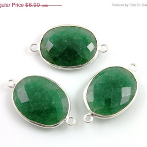 Dyed Emerald Faceted Oval Connector, (BZCT4007-B) - Beadspoint