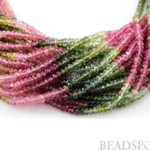 Multicolored Tourmaline Small Micro Faceted Roundels, (TML3FRNDL) - Beadspoint