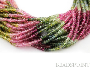 Multicolored Tourmaline Small Micro Faceted Roundels, (TML3FRNDL) - Beadspoint