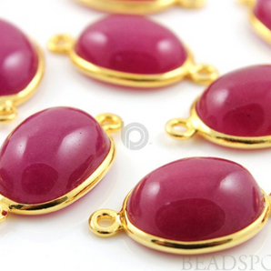 Red Corundum Cabochon Smooth Connector, (BZC7441) - Beadspoint