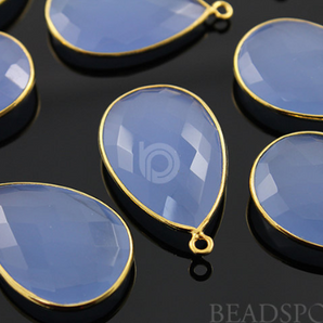 Light Blue Chalcedony Faceted Pear Bezel, (BZC7083) - Beadspoint