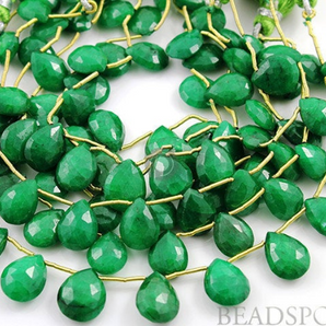 Dyed Emerald Faceted Flat Pear Drops, (DEM8x10FPEAR) - Beadspoint